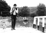 Dr. Desmond Stoker, Chairman of CCS, on 13th August, 1988 - the day after his 79th birthday. He is pictured during a solo sponsored boat-pull from Leawood to Cromford (!), raising about �1000 for the CCS.